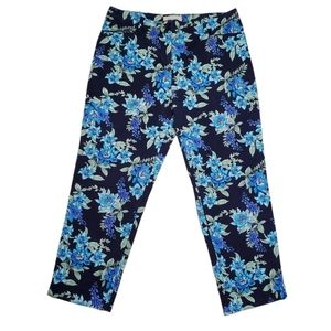 Talbots Blue Floral Print Classic Cropped Pants Size 10